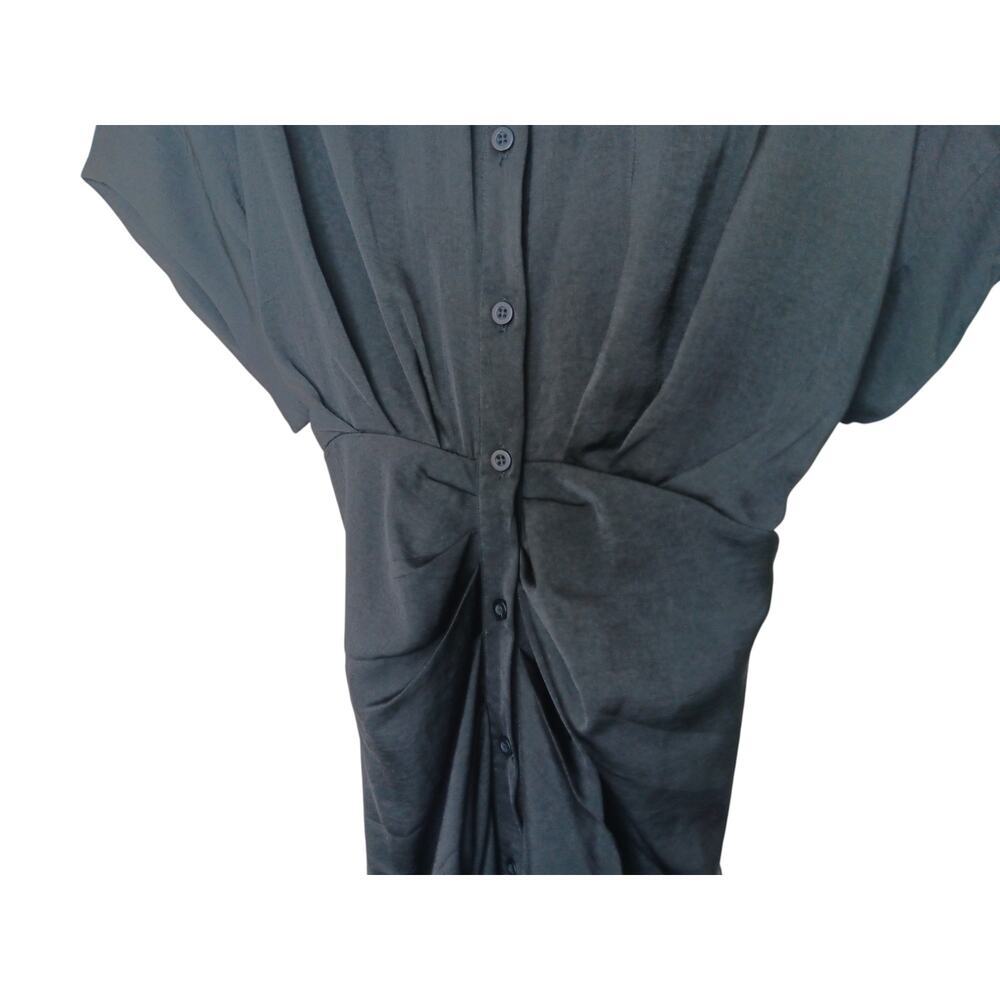 Haute Fox 3X Black Button Front Midi Dress Ruched Draped Hem Collared Plus Size - Picture 6 of 12